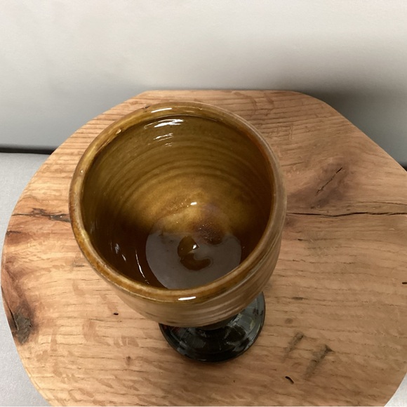Beautiful Ceramic Crafted Goblet in deep greens & deep yellows - Very Nice - Picture 6 of 11